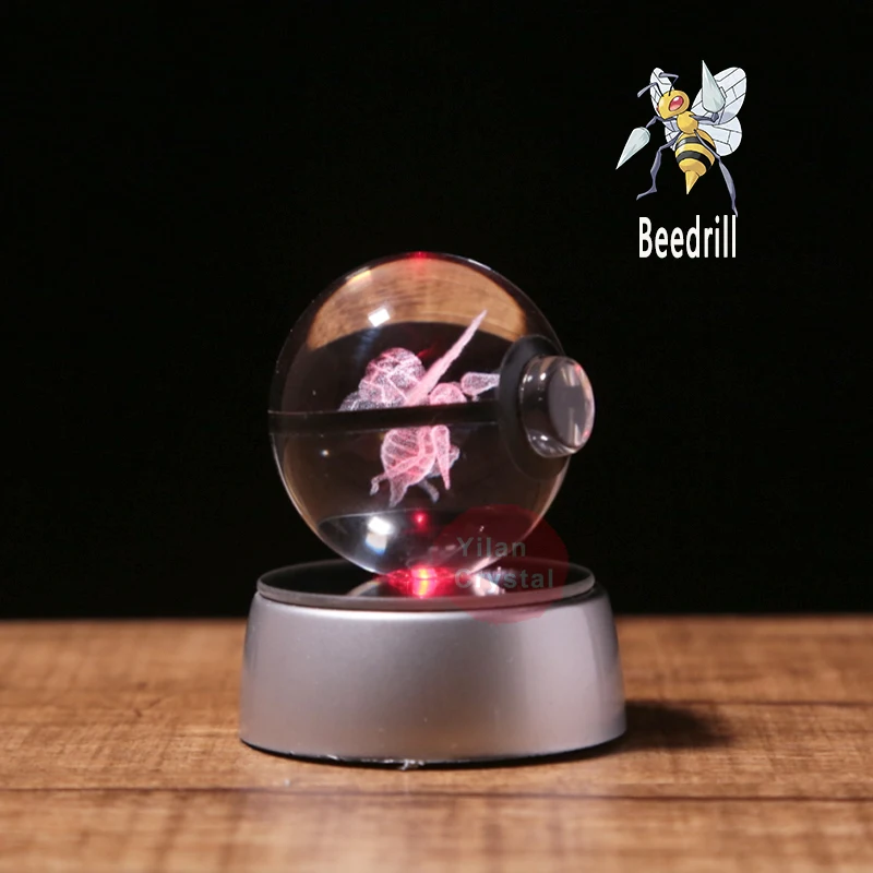 Beedrill Pokeball гравировальный круглый кристалл с черной линией красивый модный 50 мм *