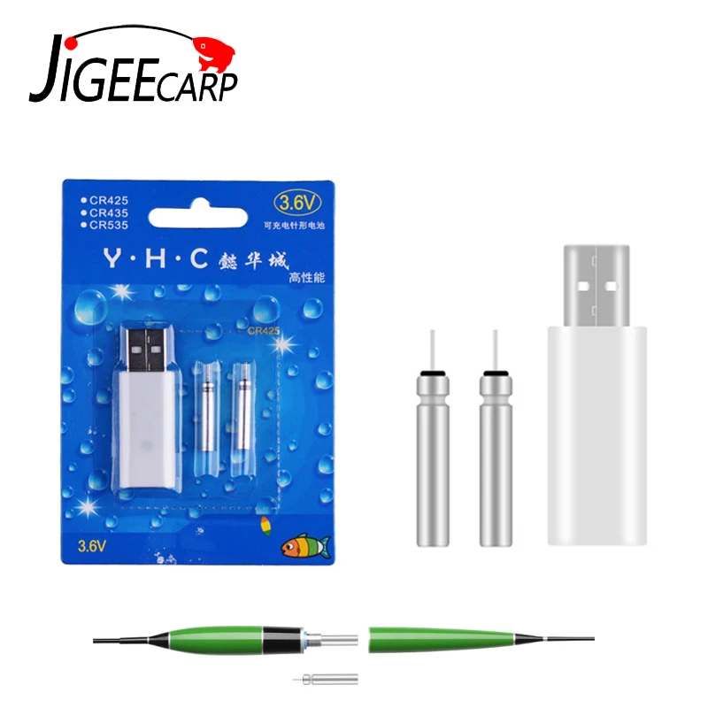 

JIGEECARP Electronic Fishing Float LED Rechargeable CR425 Battery Set Match USB Charger Devices Fishing Float Accessories