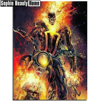 

Needlework Diy 5D Diamond Painting Ghost Rider Full Diamond Mosaic Pattern Fire Diamond Embroidery Rhinestone Home Decor 19B003