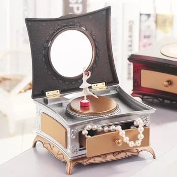 

Classical dresser rotating girl music box with makeup mirror drawer couple music box