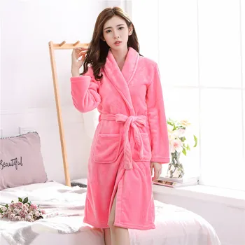 

Sleepwear Coral Fleece Women Night Wear Bathrobe Gown Flannel Kimono Robe Warm Winter Home Clothing Belt Pyjamas Nightwear