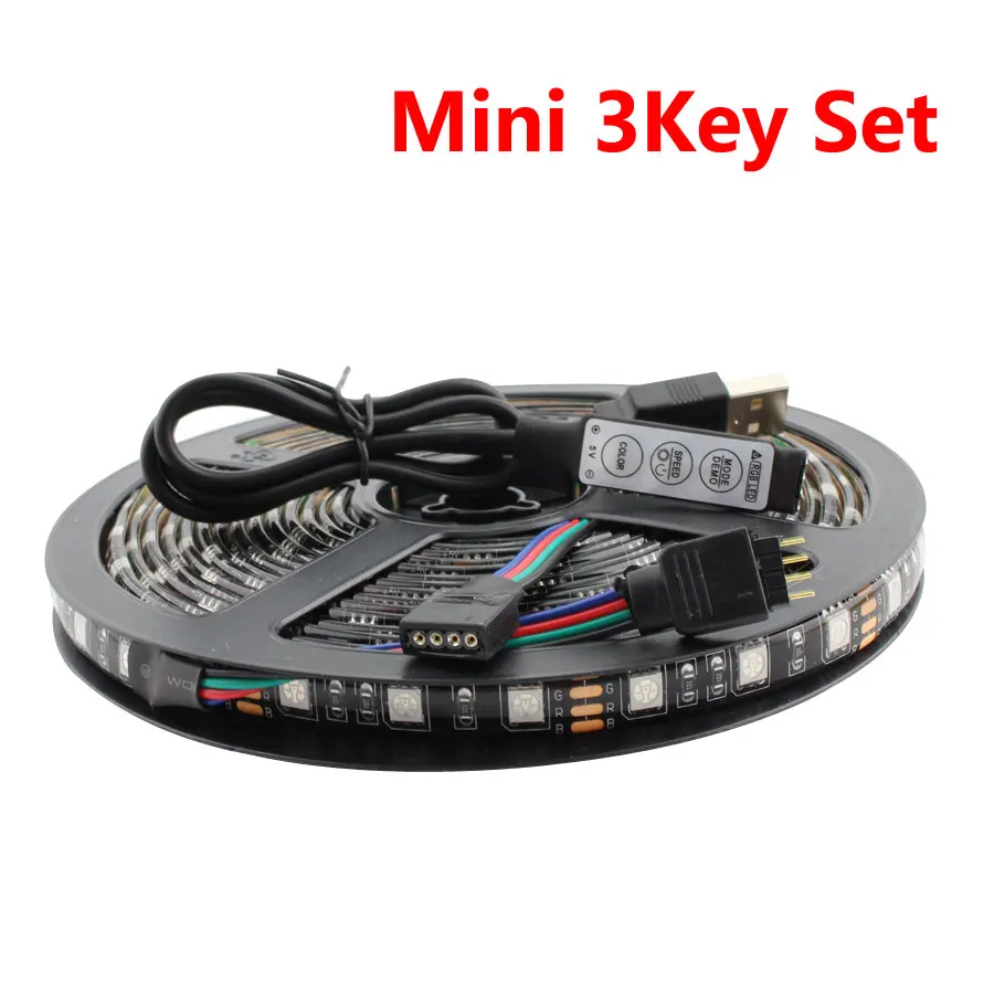 Светодиодная лента светильник USB 5 В светодиодный светильник 60 Светодиодный s 5 в Fita подсветка светодиодная лента USB SMD 5050 RGB Гибкая светодиодная лента нет ленты Tira USB - Испускаемый цвет: Mini 3Key Set