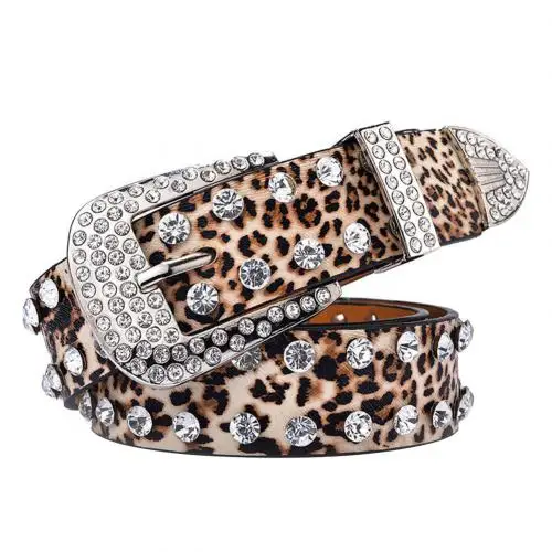 Leopard Модные женские леопардовые стразы, инкрустированный мягкий пояс из искусственной кожи, пояс с пряжкой, рождественские подарки, высокое качество, роскошный ремень - Цвет: Leopard