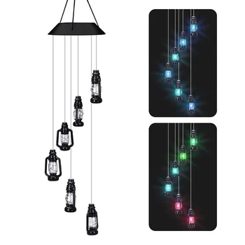 

Energy Saving Waterproof Decorative Solar Wind Chime Six Lantern Changing Color Night LED Bulb Vintage Yard Garden Light Party