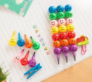 

New 7 Colors Cute Stacker Swap Smile Face Crayons Children Drawing Gift
