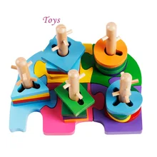 Цветные блоки из мультфильма слон макарон, развивающие подарки, детские игрушки, набор колонн, геометрические строительные блоки, деревянные игрушки для детей