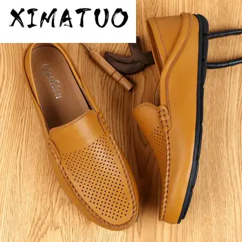 

Italian Summer Hollow Shoes Men Casual Luxury Brand Genuine Leather Loafers Men Breathable Boat Shoes Slip On Moccasins
