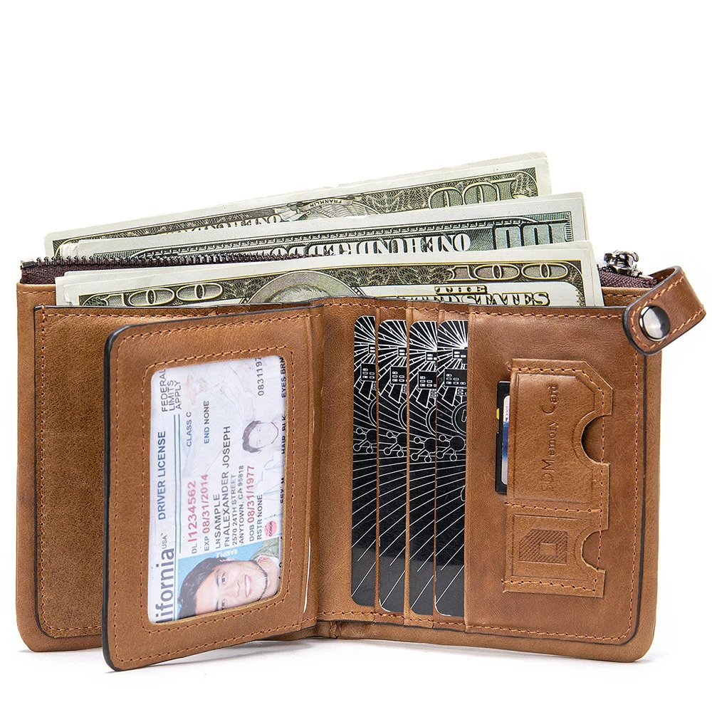 Business retro leather wallet men's short anti-theft credit card wallet driver's license card Baotou leather wallet male