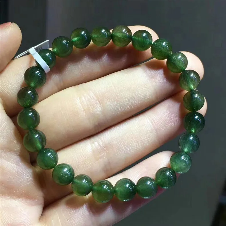 

Natural Crystal Accessories Cat's Eye Green Quartz Rutilated Single Loop Bracelets 7.8 Size Safeness Health Help Business Men An