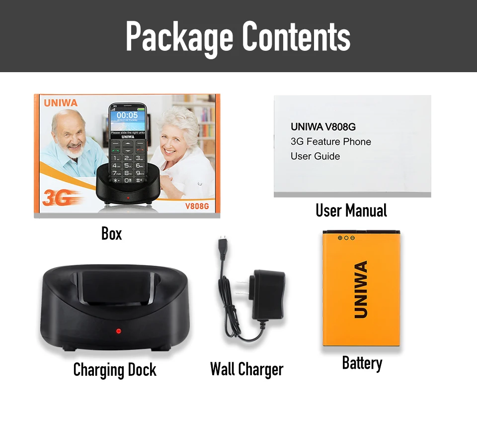 UNIWA V808G Mobile Phone Russian Keyboard 3G WCDMA Strong Torch Senior Cellphone Elderly Old Man Big SOS Push-Button Phone