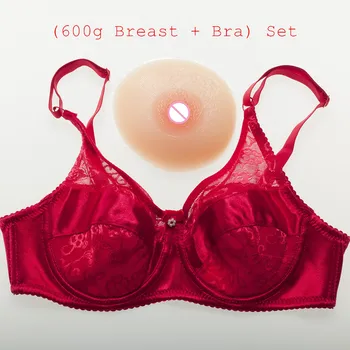 

(600g/pair Beige Silicone Boobs Shemale Crossdresser CD Cosplay Artificial Breast Form+Sexy Lace Satin Pocket Bra) Set