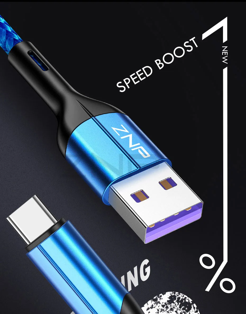 ZNP usb type-C кабель для huawei P30 P20 Honor 20 10 3A Быстрая зарядка мобильного телефона USB C кабель для samsung S10 S9 S8 type-C кабель
