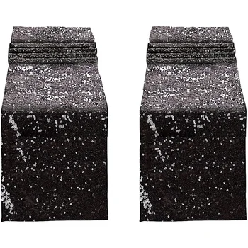 

2Packs Glitter Black Sequin Table Runner for Birthday Wedding Engagement Bridal Shower Baby Shower Bachelorette Holiday