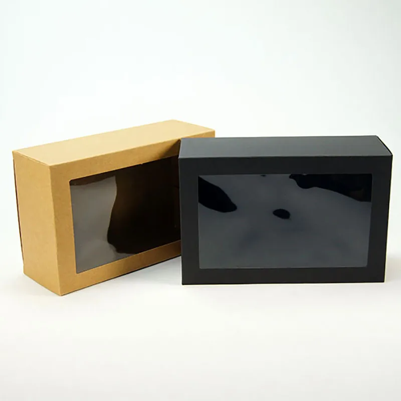 6 шт Черная крафт-бумага коробки для торта с прозрачным ПВХ окном для детского душа Свадебная праздничная подарочная упаковка коробка для печенья конфет подарочная коробка
