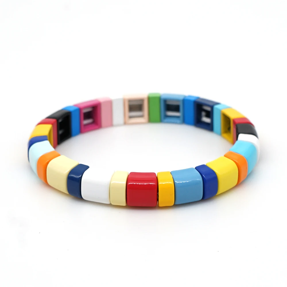 RO-B190009G Shinus Pulseras Mujer Moda Радужный Браслет для женщин, эмалированные плитки, браслеты, красочные, Boho, летние, пляжные, модные ювелирные изделия, подарок - Окраска металла: RO-B190009G