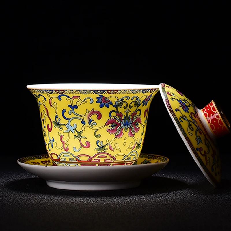 

200ml/300ml Jingdezhen Enamel Color Gaiwan Porcelain Gaiwan Ceramic Kung Fu Tea Set Master Tea Bowl Teacup Home Decoration Gifts