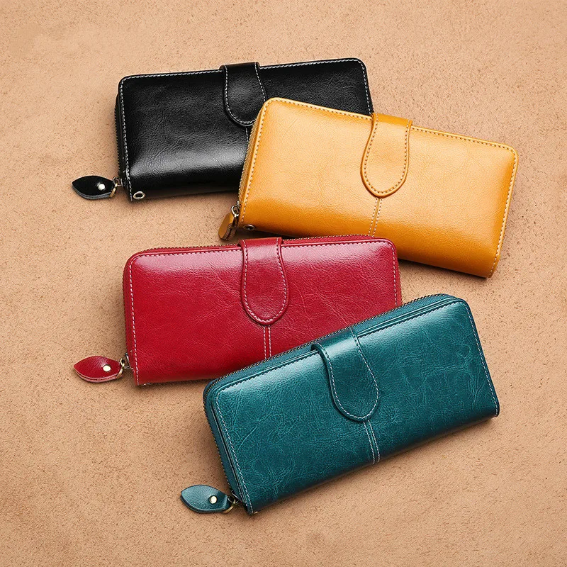 

Woman New Style Woman's Wallet Woman's Long Zipper Korean-style Wallet Genuine Leather Large Wallet Buckle Wallet