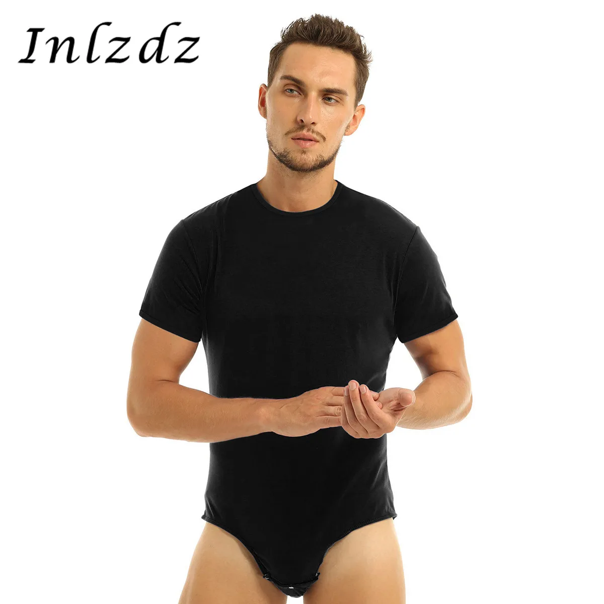 

Mens Lingerie Bodysuit One Piece Romper Pajamas Bodysuit Exotic Costume Round Neck Short Sleeves Press Crotch T-shirt Bodysuit