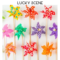 10Pcs Mini Colorful Wooden Pole Flower Windmill Print Insert Card Cake Plant Party Birthday Decoration S01279