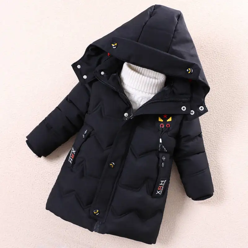 Зимняя куртка детская одежда с героями мультфильмов детская пуховая хлопковая Верхняя одежда куртка с капюшоном для мальчиков утепленное пальто с хлопковой подкладкой - Цвет: Черный