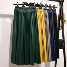 Осенняя мода новая из искусственной кожи женская гофрирующая юбка Милая Эластичная Высокая талия все-подходящие юбки женская одежда длинная юбка Bokep