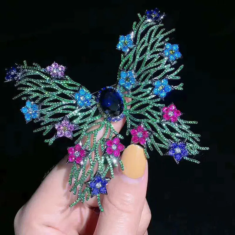 35x65MM 18k gold plated Zirconia micro pave Butterfly Brooch Pin