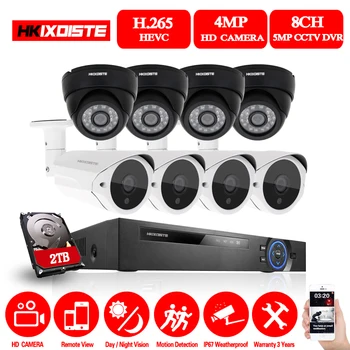 

HKIXDISTE Home 8CH CCTV System 5MP DVR 8PCS 4.0MP IR Weatherproof Outdoor Indoor Video Surveillance Home Security Camera Kits