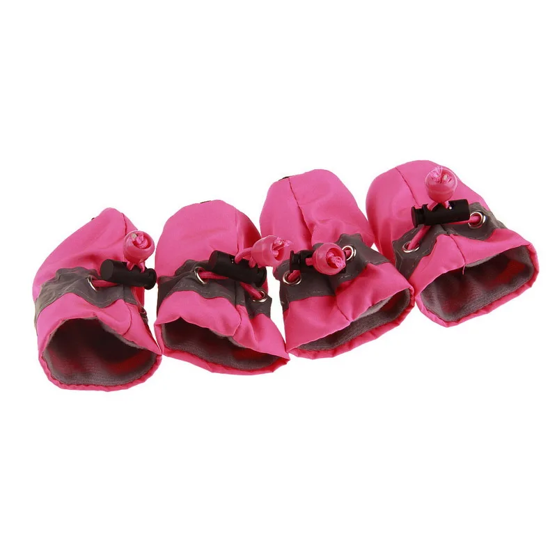 4 шт./компл. анти-нескользящих плюшевых носков для домашних животных собак пинетками зимняя обувь для дождливой погоды теплые сапожки для маленьких собак для щенков-питомцев щенком обувь - Цвет: pink