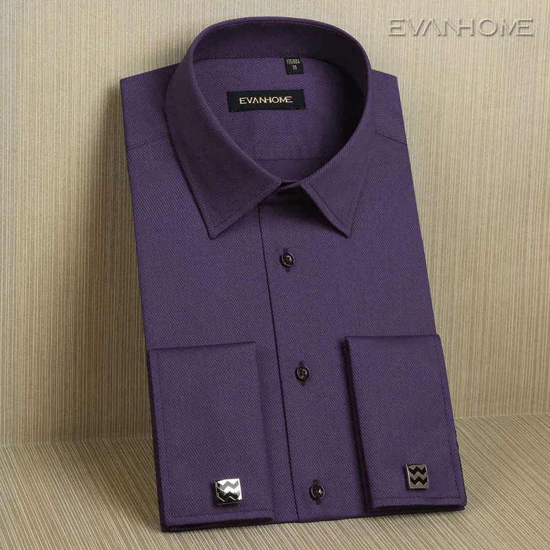 Мужская одежда с французскими манжетами, рубашка с длинным рукавом высокого качества, Мужская Повседневная рубашка с запонками для свадебной вечеринки размера плюс 5XL 6XL - Цвет: Фиолетовый