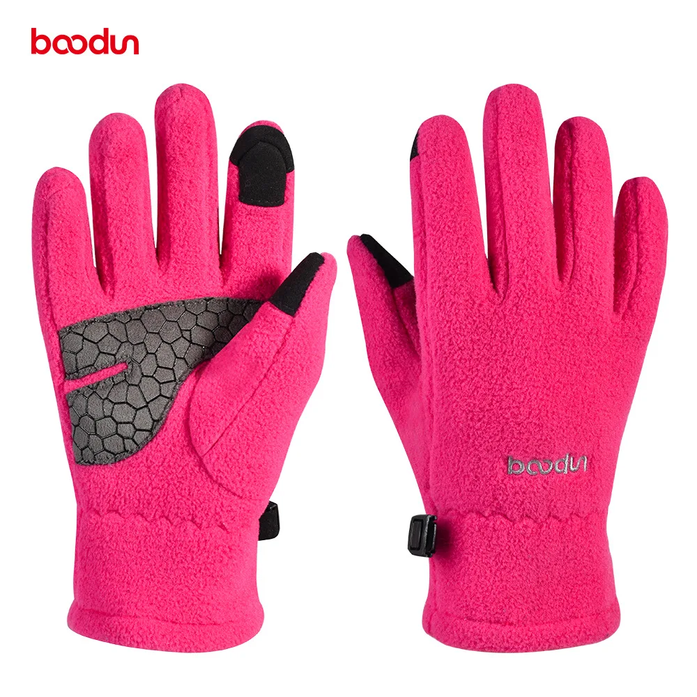 children winter touch screen warm gloves knitted long mittens thermal handschoenen Skiing cashmere heated kids sticky pink - Color: Rose Red