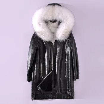 

Natural Fur Coat Female Winter Real Raccoon Fur Hooded Sheepskin Coat Women Double Faced Fur Jacket Sheep Shearing Tops 091620