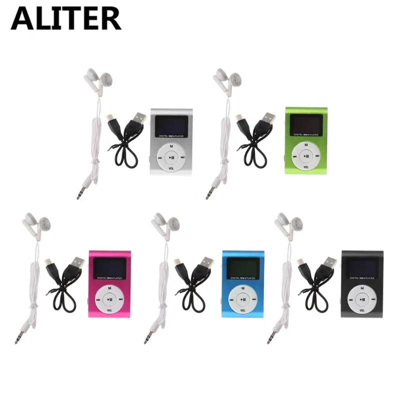 ALITER Small MP3 Portable USB Metal Clip LCD Screen Music Player with Earphone