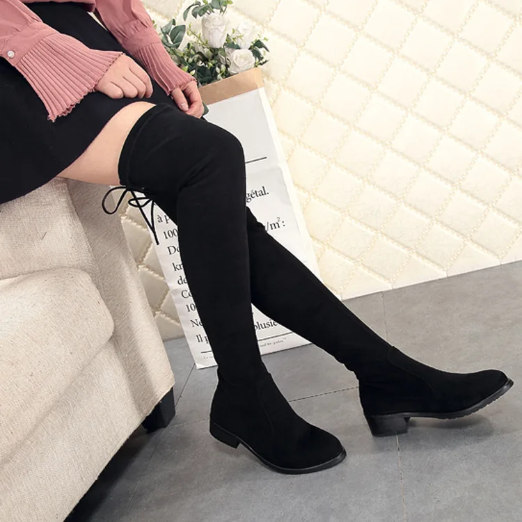 

2019 Over The Knee Boots Winter Round Toe Warm Women Boots Lady Short Plush + Stretch Fabric Fashion Boots Big Size 856o0 1355