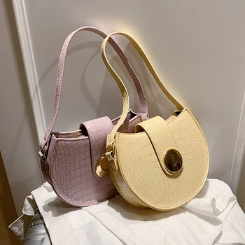 

Crocodile pattern Small Saddle bag 2020 Fashion New Quality PU Leather Women's Designer Handbag Travel shoulder bag Armpit bags