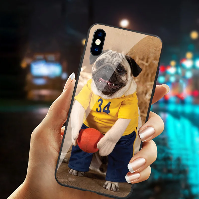 Новое поступление Баскетбол мопса стекло чехол для телефона iphone 6 6s 7 8 plus X XR XS Max 11