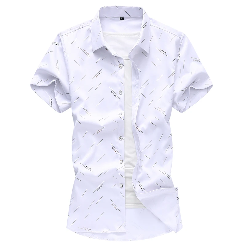 

New Men's Youth Slim Stretch Print Shirt Plus Fat Plus Size Short-Sleeved Flower Shirt Summer Simple And Versatile Casual M -7XL