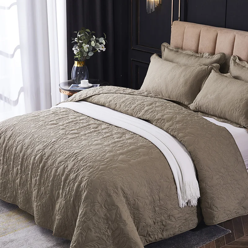 De Lujo 3D Impresión de algodón colcha poliéster a cuadros ropa de cama Set colchas acolchado colcha de cama ropa de cama de Color sólido #/
