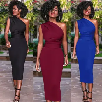

Sexy Women Ladies Dress Sleeveless One Shoulder Bodycon Casual Party Dresses