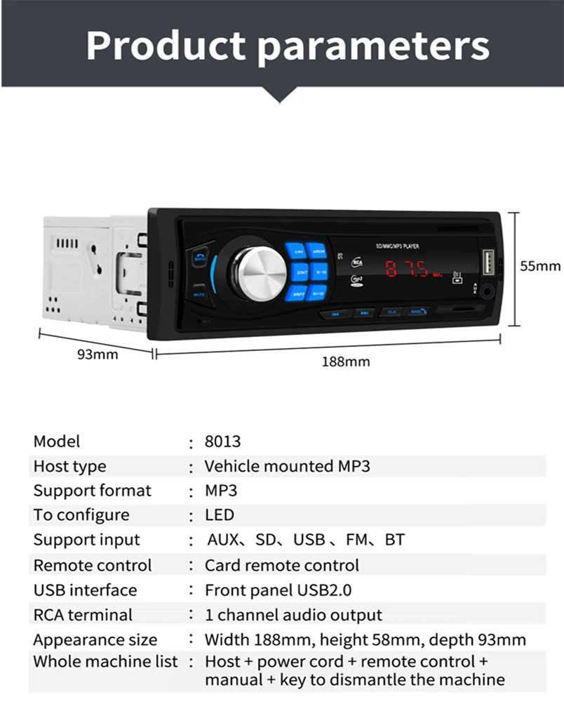 Новинка, 12 В, GM, Bluetooth, Автомобильный MP3 стерео плеер, 1 DIN, приемник, поддержка TF карты, U диск, AUX, FM радио, светодиодный экран, отображение времени