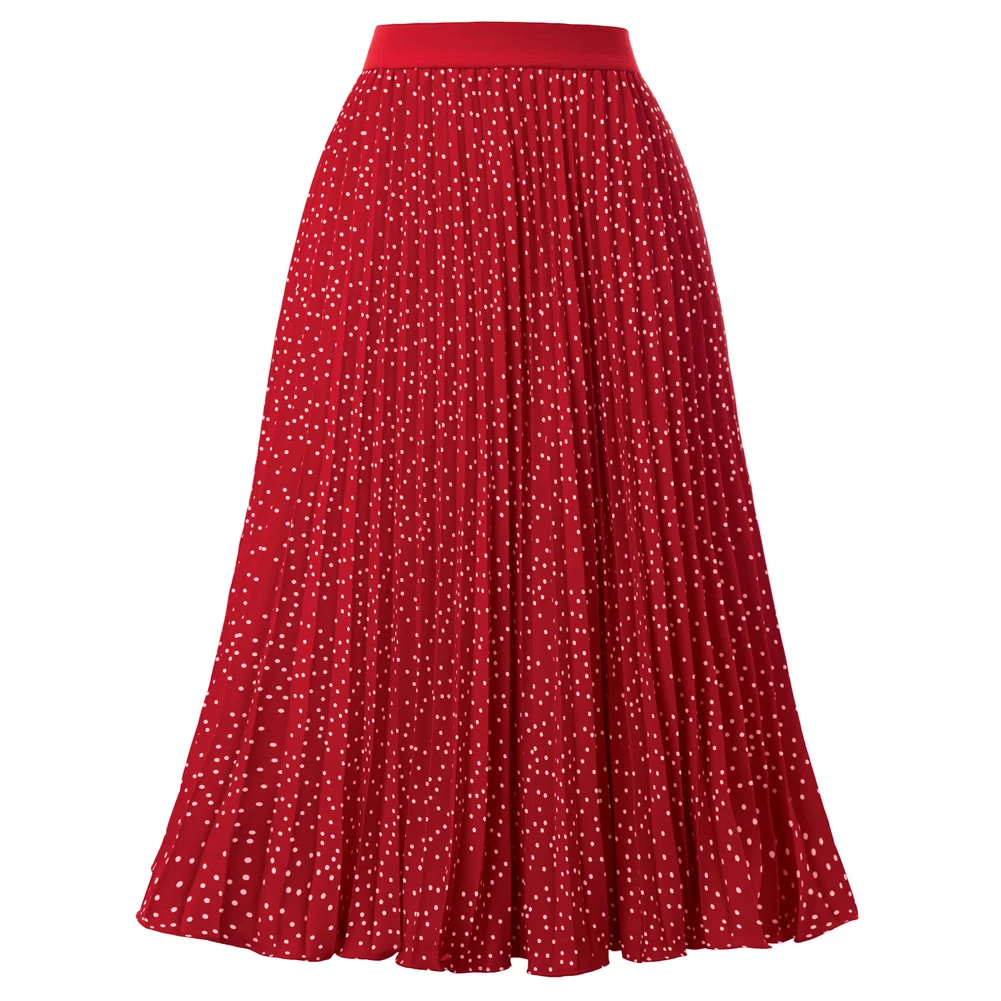 Dots Red Kate Kasin модная женская плиссированная однотонная длинная эластичная юбка с высокой талией, винтажные Элегантные повседневные вечерние длинные юбки для девушек - Цвет: Dots Red