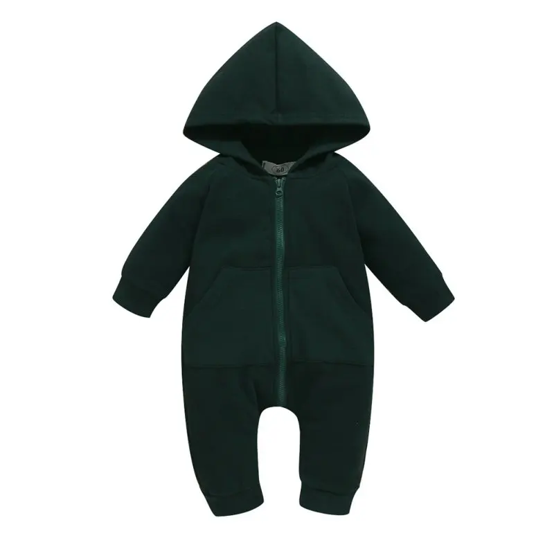 

2020 Ins Autumn Infant Baby Bodysuit Boys Girls Long Sleeve Solid Print Hooded Rompers Kids Outfits