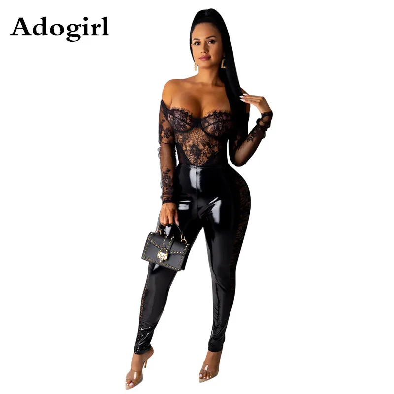 

Adogirl Side Lace Patchwork PU Pencil Pants 2019 Autumn Winter Women High Waist Stretchy Trousers Female High Street Outfits