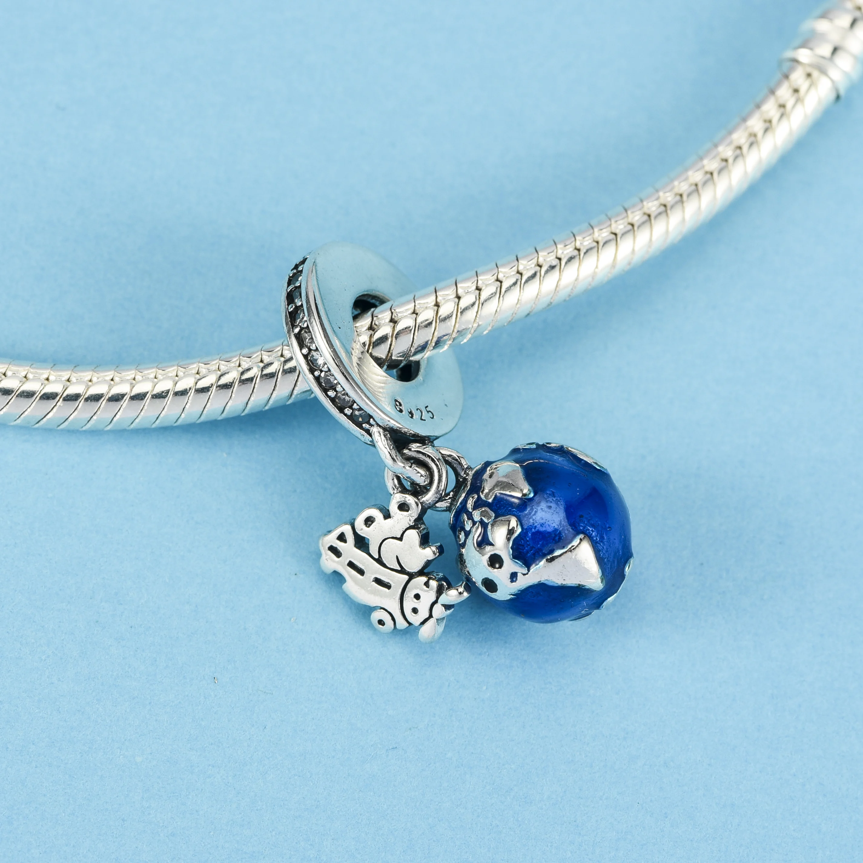

925 Sterling Silver Minnie Mickey blue sky Pendant CHARMs beads Fit Original Pandora Bracelet Bangles Jewelry making