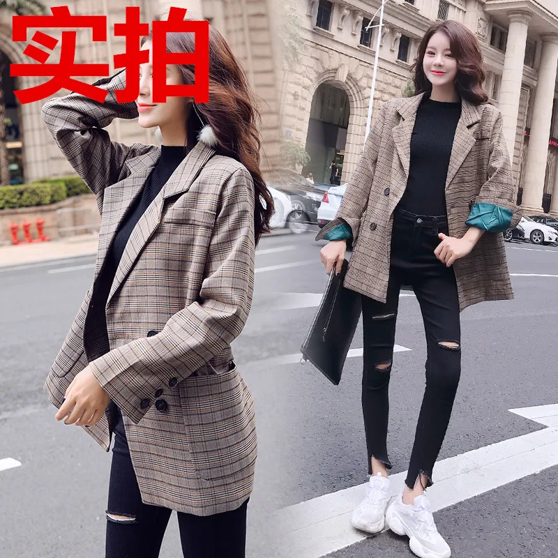 

CHIC Small Suit Coat Women's Loose-Fit Korean-style 2018 Spring And Autumn New Style Hong Kong Style Retro Plaid Suit South Kore