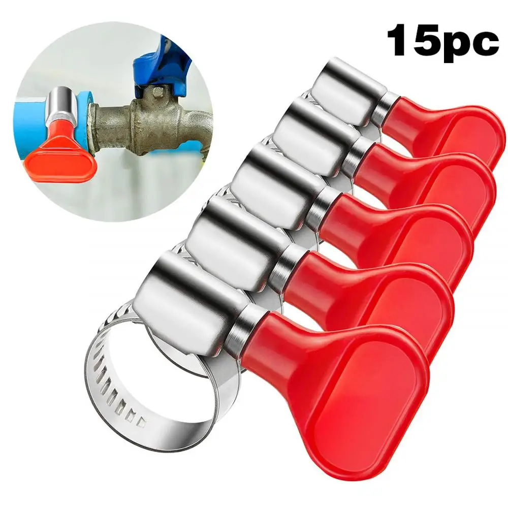 

15Pcs 10-16mm Range Key-Type Adjustable Zinc Alloy Hose Clamp Pipe Clamp With Plastic Handle For Gas Tank Faucet Drain Pipe