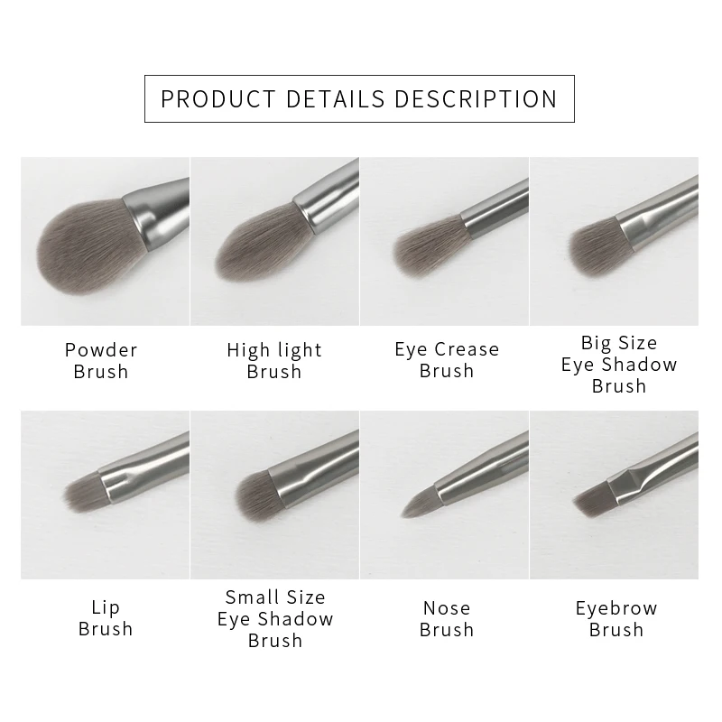 Seprofe 8 pcs New Silver Makeup Brushes Set Eyeshadow Powder Foundation Brush Blending Beauty Make up Brush Kit with Fashion Bag