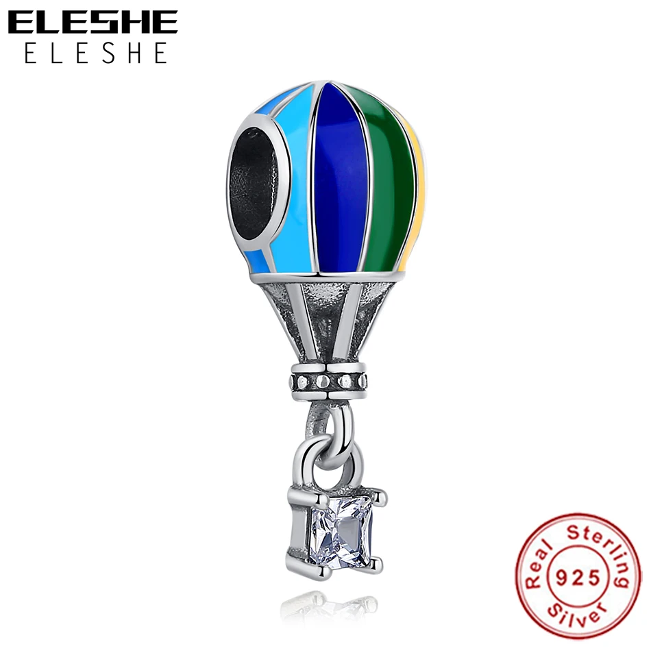 ELESHE, настоящее 925 пробы, серебряный шарм, бусины, воздушный шар, эмаль, амулеты, подходят к оригинальному браслету из бисера, женское ювелирное изделие, подарок