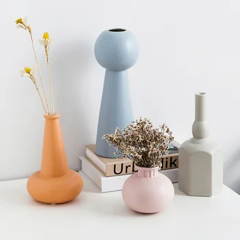 

Nordic Morandi Ceramic Vase Home DIY Crafts Decorations Multi Shaped Solid Color Flowerpot Creative Artificial Flower Pot Decor