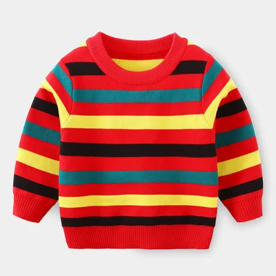 rainbow b Детская зимняя одежда для детей 2-7 лет; разноцветные вязаные свитера для девочек; пуловеры для мальчиков; детская одежда; вязаный свитер в полоску - Цвет: rainbow b
