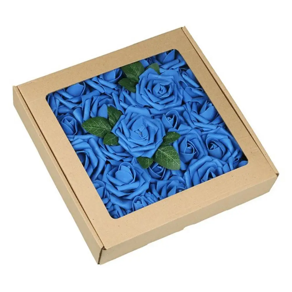 sapphire TPFOCUS 50Pcs 8CM Mini Foam Artificial Rose Flower Bouquet Multicolor Rose with Leaves for Home Party Decor Diy New Year Gifts - Цвет: sapphire